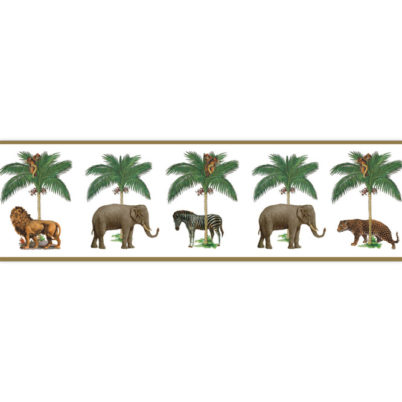 Glücks Tapetenborte mit Elefanten unter Palmen