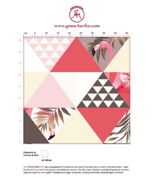 "Flamingo Puzzle" - Exotische moderne Tapete mit grafischen Dreiecken in rosa angepasst an Farrow and Ball Wandfarben. Aus dem GMM-BERLIN.com Sortiment: Schöne Tapeten in der Farbe: dunkel braun