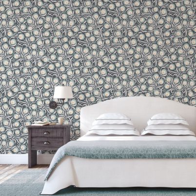 Schlafzimmer Tapete hellblau: .Jugendstil Tapete mit großen Blüten in blau grau angepasst an Farrow & Ball Wandfarben - Vliestapete Blumen
