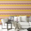 Wandtapete gelb: Moderne Streifentapete mit Federn in gelb rosa angepasst an RAL Wandfarben - Vlies Tapete Streifen