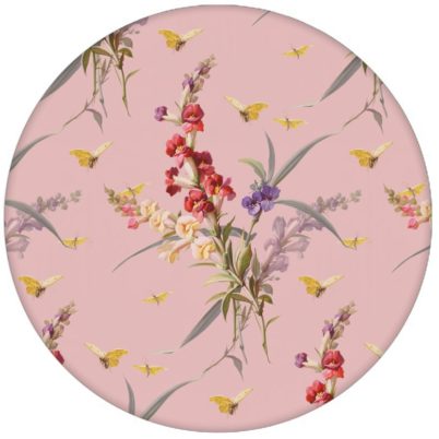 Blüten Retro Tapete "Blissful Spring" mit Schmetterlingen auf rosa Vliestapete Blumen für Schlafzimmer aus den Tapeten Neuheiten Blumentapeten und Borten als Naturaltouch Luxus Vliestapete oder Basic Vliestapete