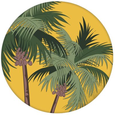 Sonnige, üppige Strand Design Tapete "im Palmenhain" mit großen Palmen auf gelb Vliestapete Schlafzimmer aus den Tapeten Neuheiten Blumentapeten und Borten als Naturaltouch Luxus Vliestapete oder Basic Vliestapete