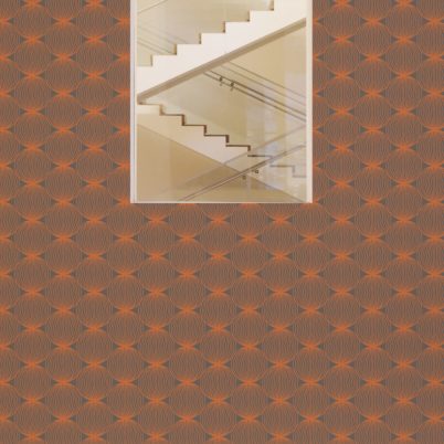 Wandtapete orange: Orange moderne Designer Tapete "Grafic Pompoms" mit Kreis Kugel Motiv angepasst an Little Greene Wandfarben