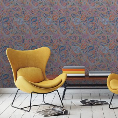 Wandtapete orange: Graue edle Designer Tapete "Grand Paisley" mit großem dekorativem Blatt Muster angepasst an Ikea Wandfarben