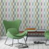 Wandtapete flieder: Grüne moderne Designer Tapete "Regenbogen Waben" mit bunten Farben angepasst an Farrow and Ball Wandfarben