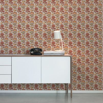 Küchentapete creme: Bunte Design Tapete "Little India" mit folklore Muster in grau Wandgestaltung Küche Flur