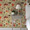 Schlafzimmer tapezieren in creme: Lustige Design Tapete "Kalinka" mit Russen in Tracht und Bären in gelb - groß Vliestapete Schlafzimmer