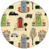 "Belgravia" bunte Design Tapete mit Londoner Türen, Mini und Cabs in hellblau aus den Tapeten Neuheiten Borten und Tapetenmotive als Naturaltouch Luxus Vliestapete oder Basic Vliestapete