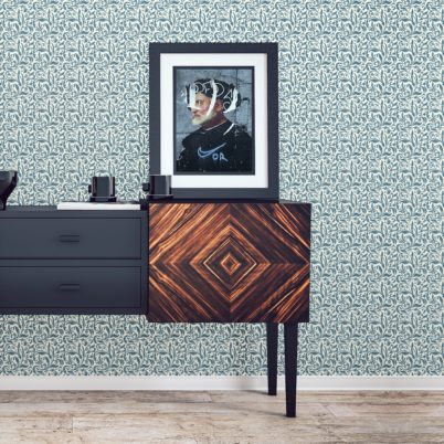Tapete Wohnzimmer creme: florale Tapete "Victorian Delight" mit Blatt Muster blau für Wohnzimmer Schlafzimmer