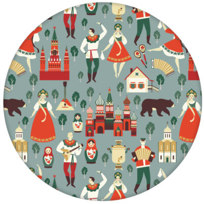 Vintage Vliestapete "Kalinka" mit tanzenden Russen in Tracht, Bären in grau grünaus dem GMM-BERLIN.com Sortiment: rote Tapete zur Raumgestaltung: #FarrowandBall für individuelles Interiordesign