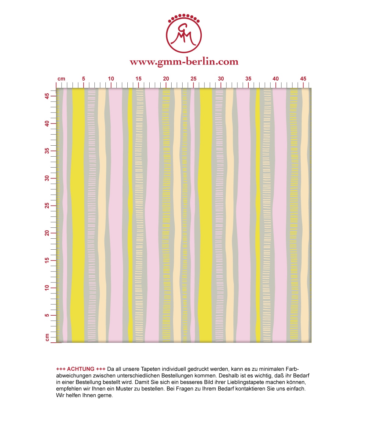 Streifentapete lockere Streifen grafisch modern in gelb - Streifentapete für Wohnzimmer. Aus dem GMM-BERLIN.com Sortiment: Schöne Tapeten in der Farbe: rosa