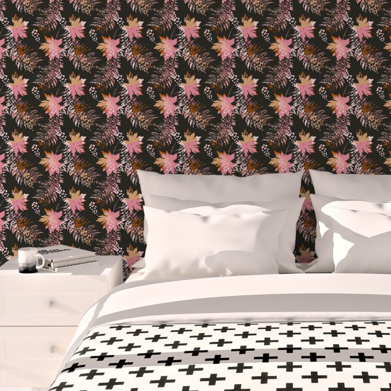 Schlafzimmer tapezieren in rosa: Retro Blumentapete Wildflowers in braun - florale Tapete für Schlafzimmer