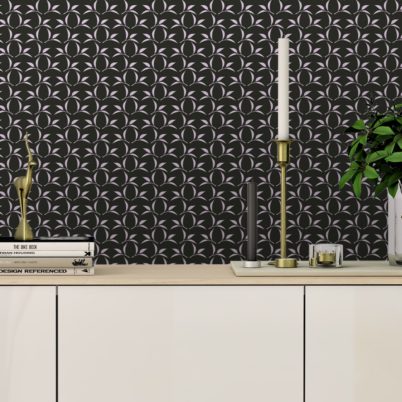 Tapete für Büroräume rosa: Tee Blatt Ornamenttapete Tea Time in schwarz - Design Tapete für Flur, Büro