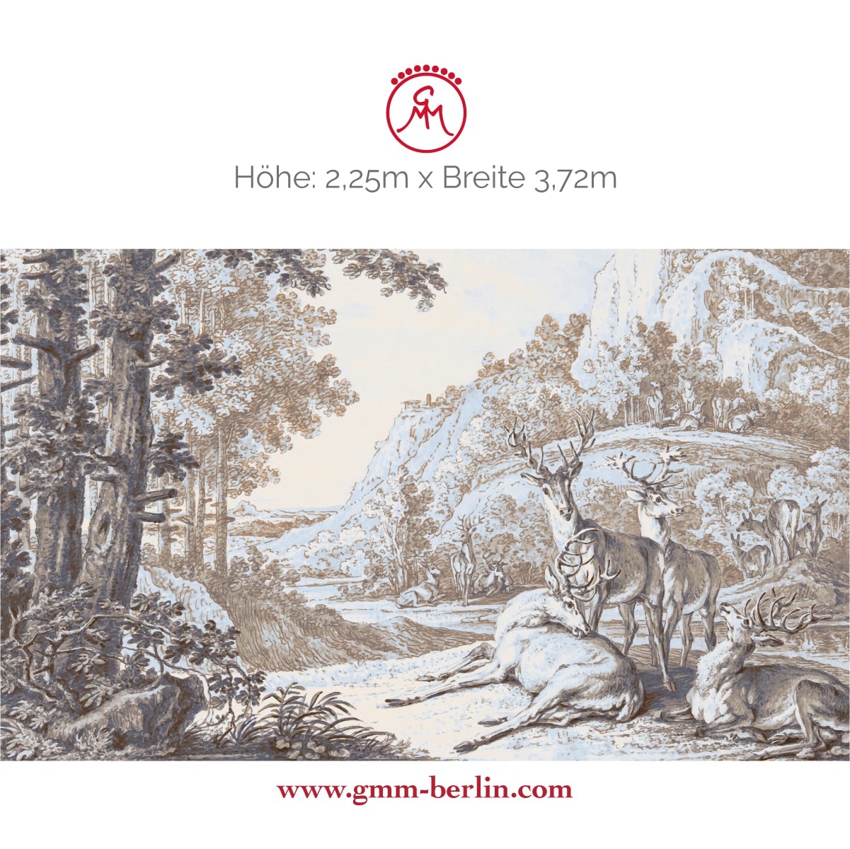 Exkusives Wandbild: Klassische Kunst Tapete "Hirsche in Landschaft" nach Johann Elias Ridinger
