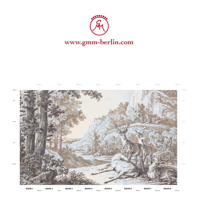 Großes Panorama Wandbild: Klassische Kunst Tapete "Hirsche in Landschaft" nach Johann Elias Ridinger
