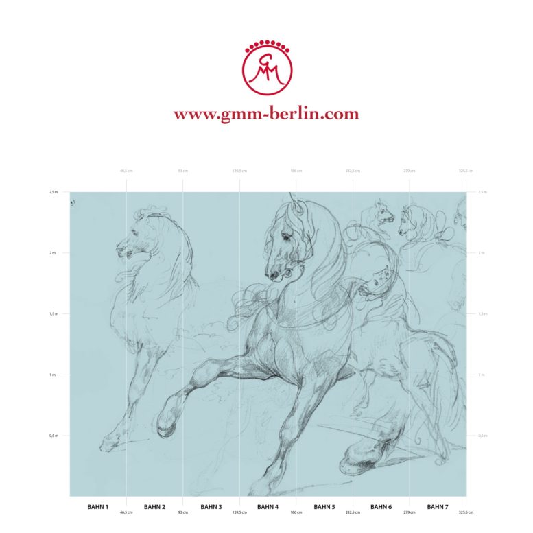 Große Panoramatapete: Hellblaue Kunst Tapete "Pferde Studien" nach Théodore Géricault