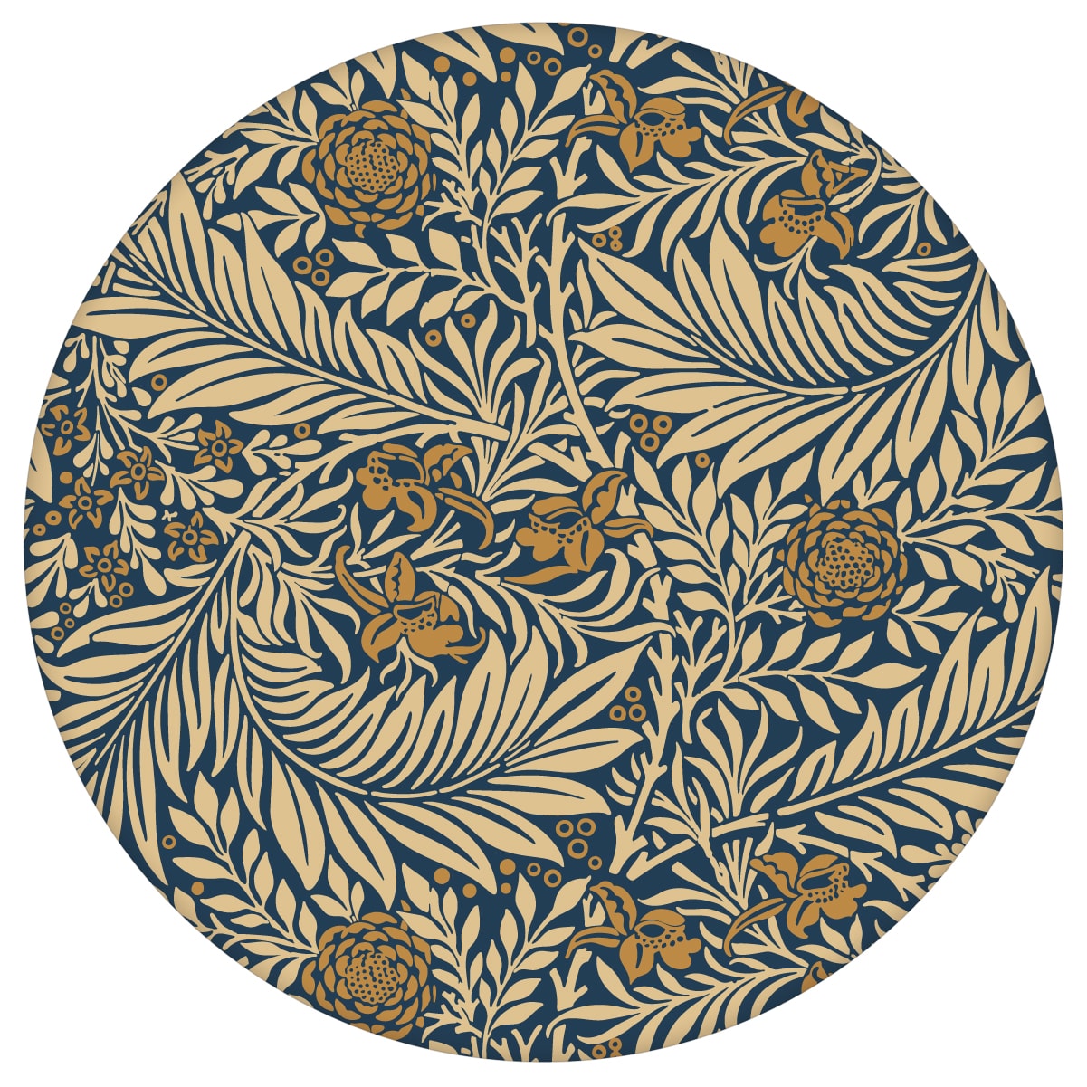Feine Jugendstil Tapete "Délice florale" nach William Morris, dunkelblau beige Vlies-Tapete, großer Rapport Wanddeko für Wohnzimmer