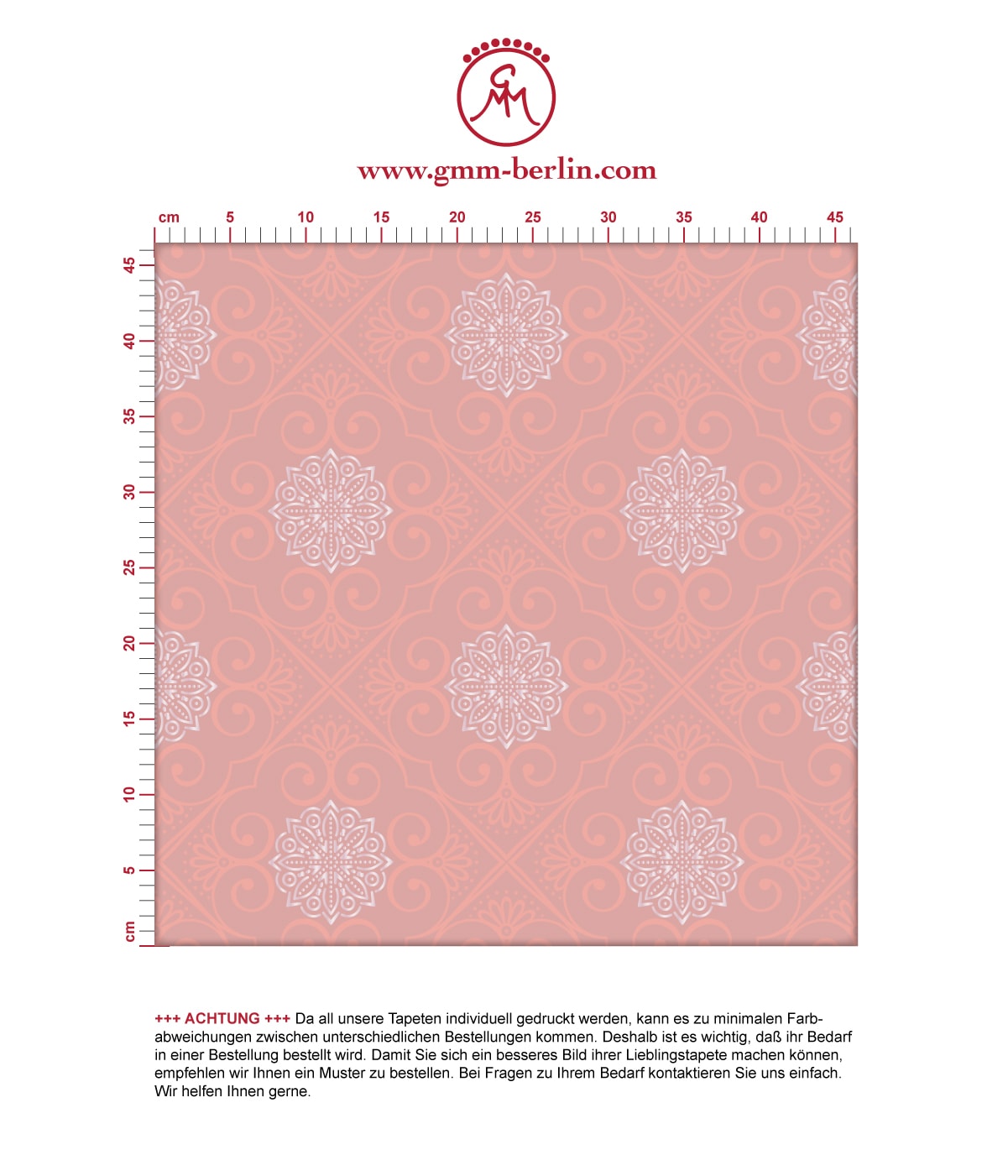 Oriental Tapete "Mandarin", rosa Vlies Tapete exklusive Ornamenttapete für Flur, Büro. Aus dem GMM-BERLIN.com Sortiment: Schöne Tapeten in der Farbe: Pink