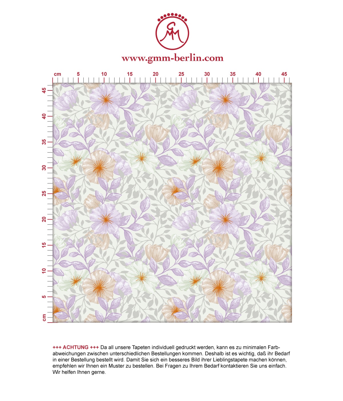 Üppige Tapete "Hibiskus Garten" mit zarten Blüten, lila Vlies-Tapete für Schlafzimmer. Aus dem GMM-BERLIN.com Sortiment: Schöne Tapeten in der Farbe: violett