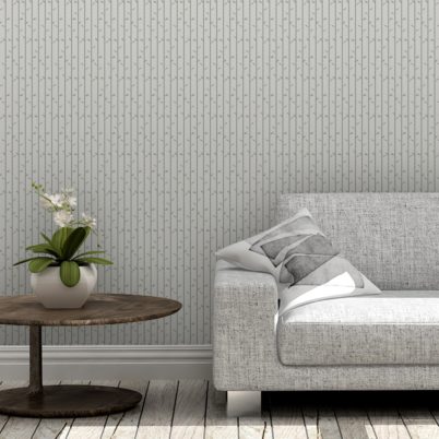 Tapete Wohnzimmer schwarz: Grau olive Tapete "Bamboo Garden" mit grafischem Bambus, Vlies-Tapete für Wohnzimmer