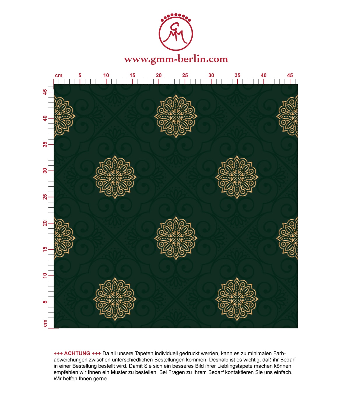 Dunkel grüne oriental Tapete "Mandarin", exklusive Vlies Tapete Ornamenttapete für Flur, Büro. Aus dem GMM-BERLIN.com Sortiment: Schöne Tapeten in der Farbe: grün