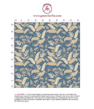 Blau beige Dschungel Tapete Wild Birds - Exklusive Tapeten für schönes Wohnen aus der Serie Tier Tapeten und Borten der Gräflich Münster'schen Manufaktur
