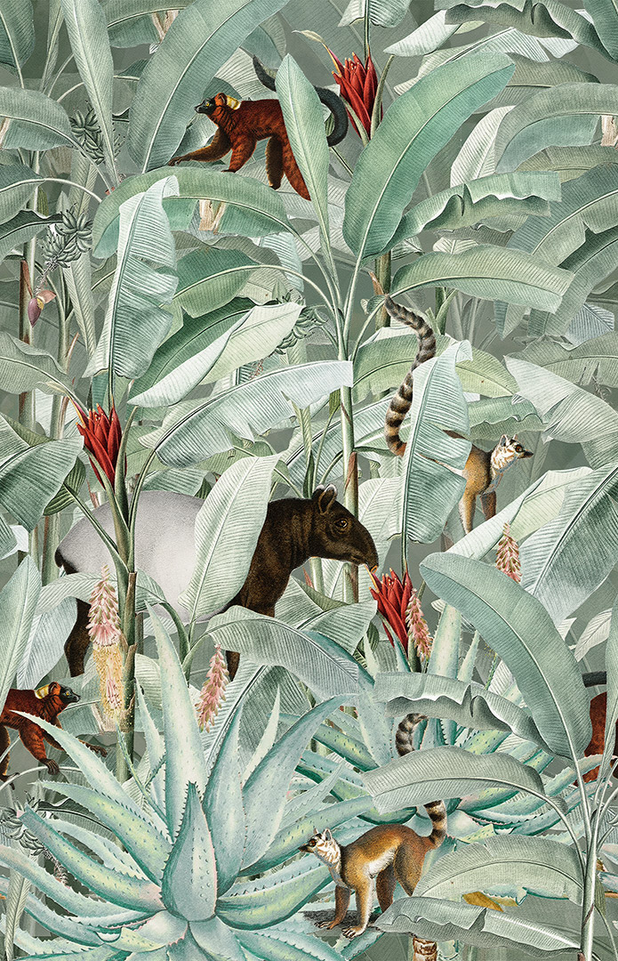 Wiederholbare versiegelbare Tapete Deep jungle Tropen Urwald Affen Tapir
